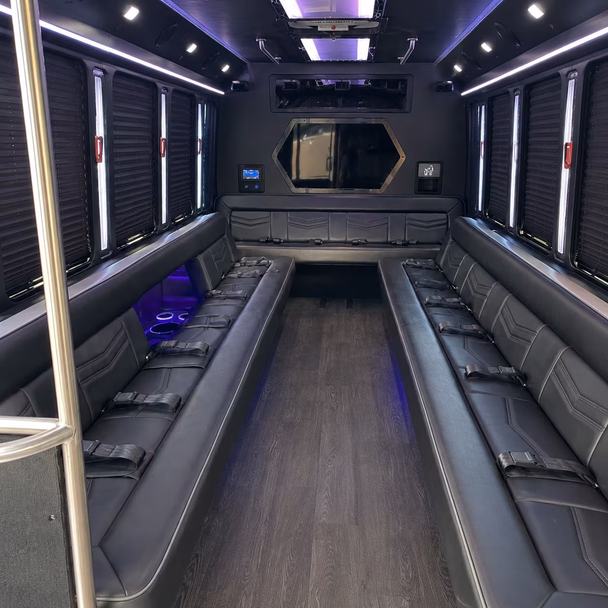 meriden 18 passenger party bus interior