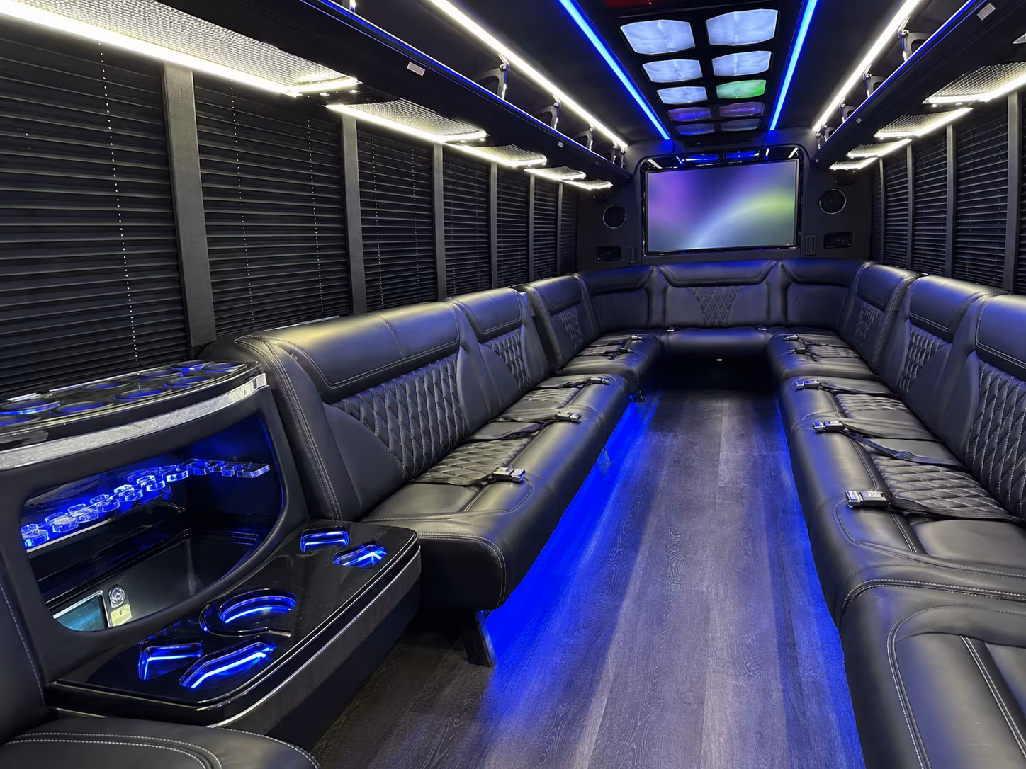 meriden 20 passenger party bus inside