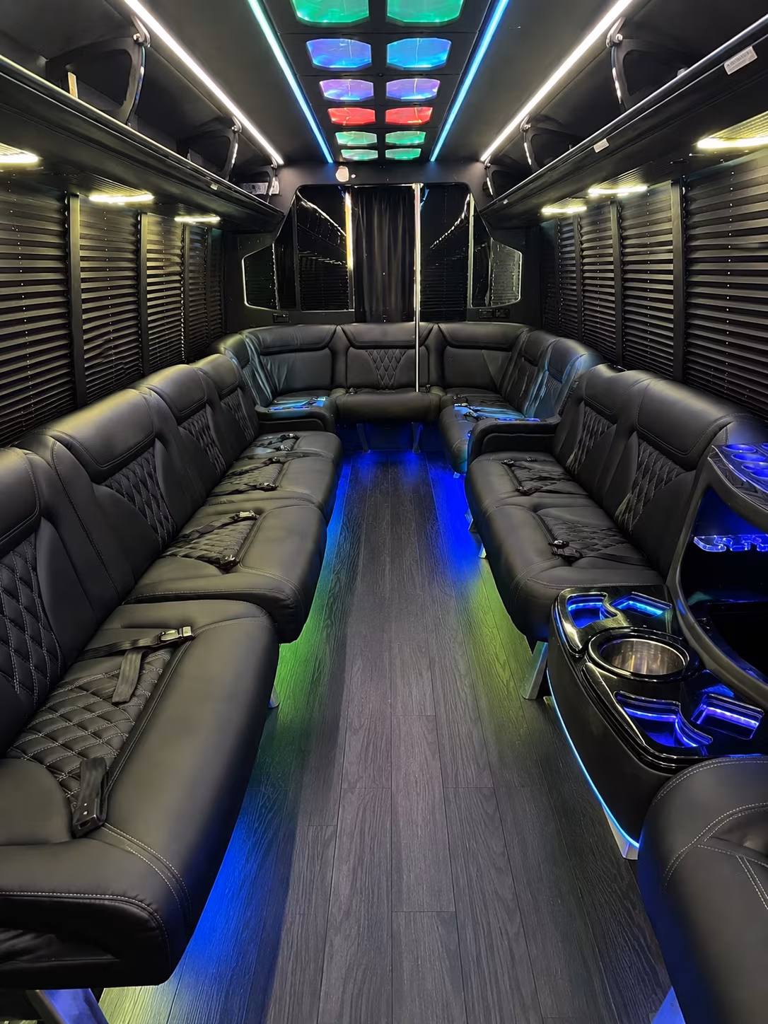 meriden 20 passenger party bus interior