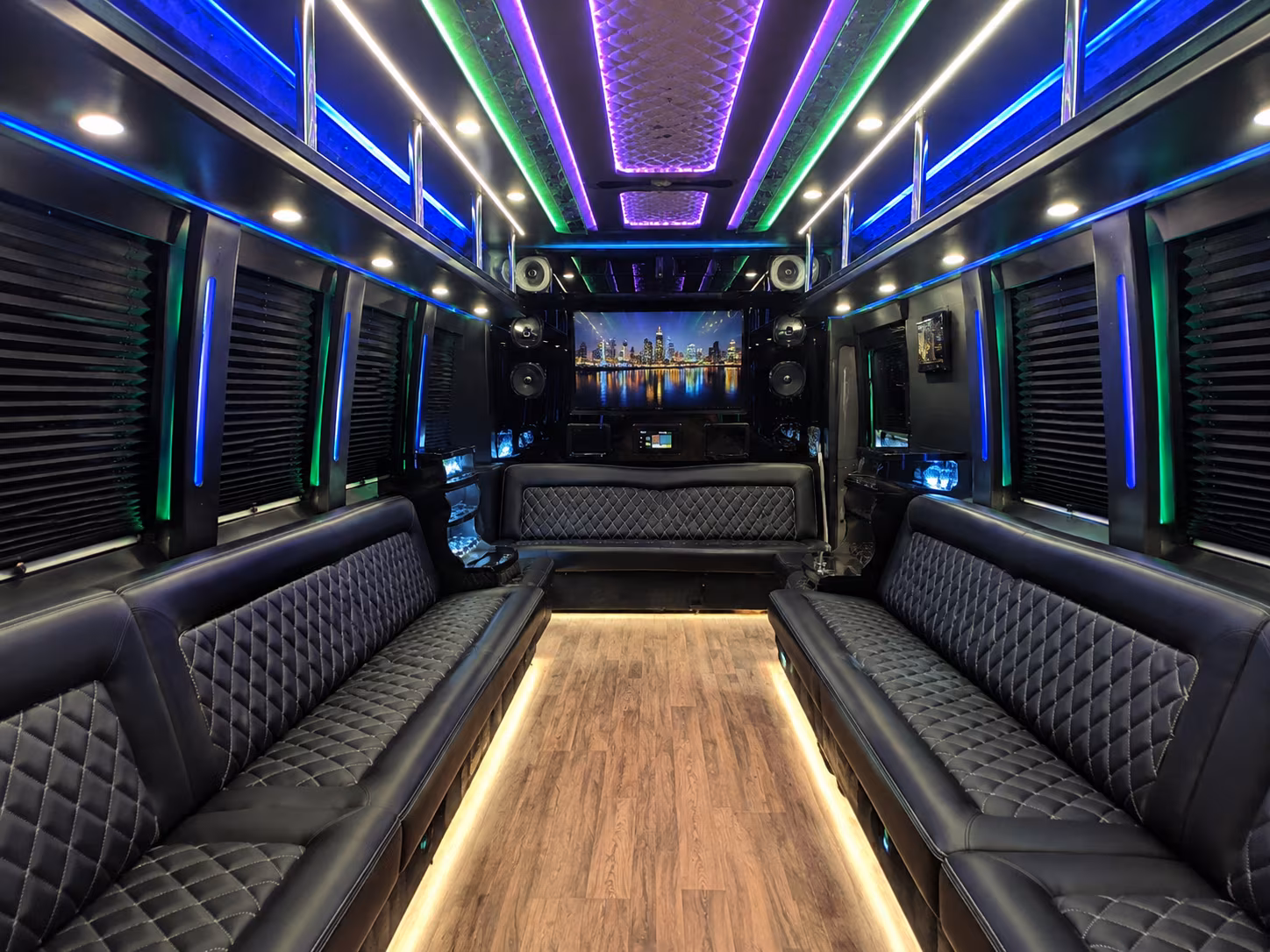 meriden 25 passenger party bus interior