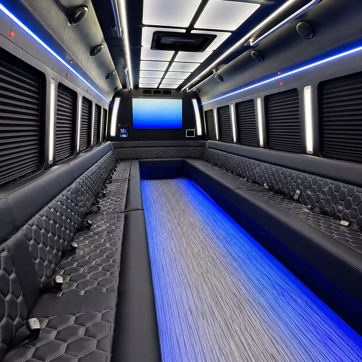 meriden 50 passenger party bus inside
